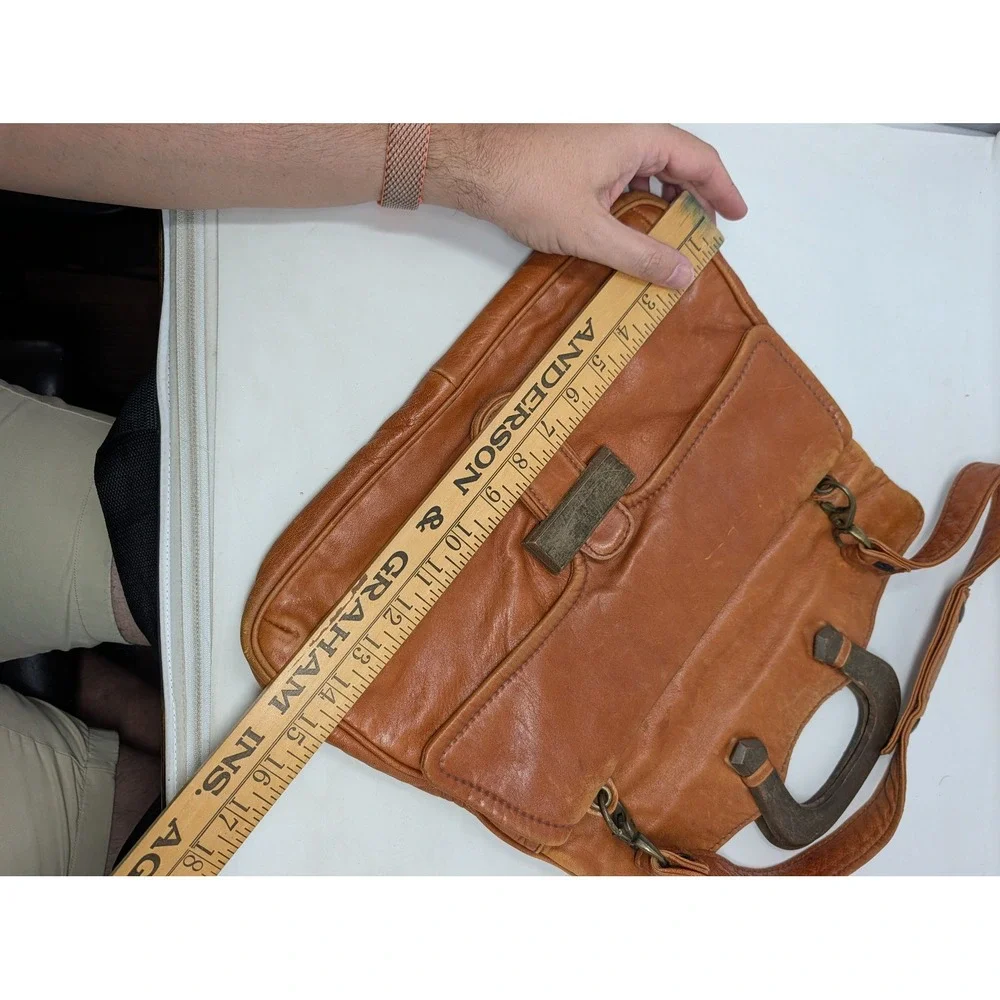 Buti Super Oscar Vintage Tan Leather Handbag Wood Handle Shoulder Bag Italy